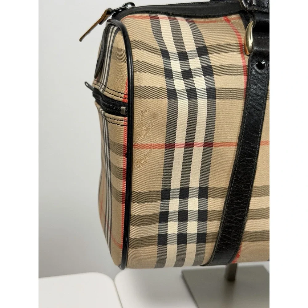 Burberrys Boston Bag Nova Check Shadow Horse Horse Logo beige Canvas 0049